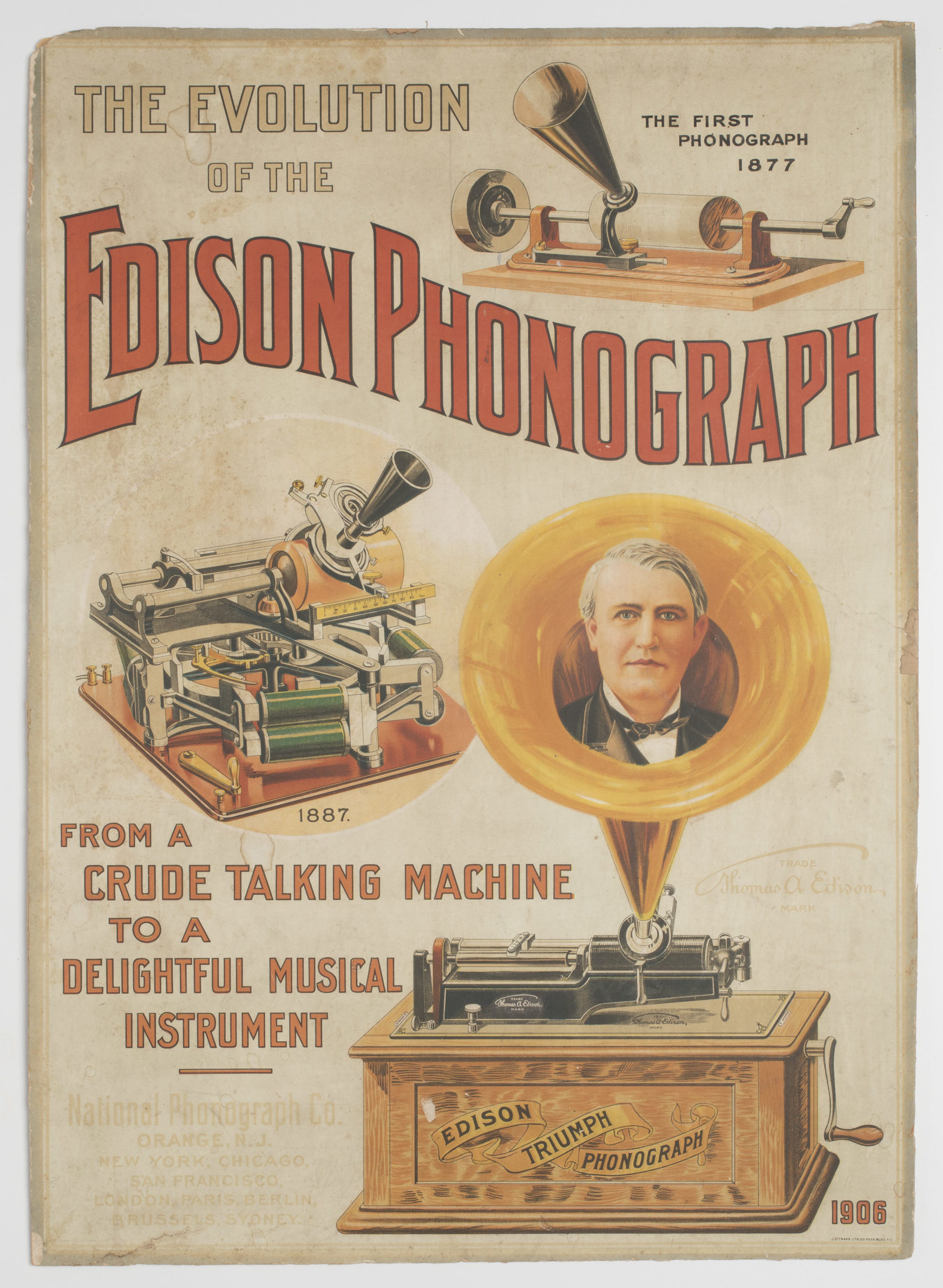 Lithograph, poster, Edison Phonograph, J Ottman, USA, c 1906